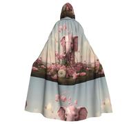 BROLEO Little Pink Elephant Watering The Flowers Printing Halloween Adulte Cape à capuche Vêtements pour hommes et femmes Manteau Jeu de rôle