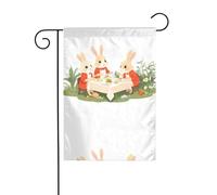 BROLEO Little Rabbits having dinner in the garden Printing Garden Flag Pole Outdoor Courtyard Decoration Fashion 30,5 x 45,7 cm