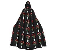 BROLEO Little Red Flowers In Vase Prints Cape à capuche pour adulte sans fermeture éclair, confortable pour les fêtes costumées