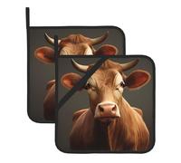 BROLEO Lot de 2 maniques 20,3 x 20,3 cm - Accessoires de cuisine résistants à la chaleur et durables avec tissu imperméable Motif animal de vache marron