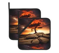 BROLEO Lot de 2 tapis de casserole carrés avec impression Thunder And Lightning, isolés, épais, imperméables, faciles à nettoyer