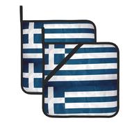 BROLEO Lot de 2 tapis de pot carrés imprimés drapeau grec, isolés, épais, imperméables, faciles à nettoyer