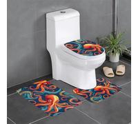 BROLEO Lot de 3 tapis de salle de bain avec impression pieuvre colorée - Tapis de douche antidérapant à séchage rapide