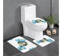 BROLEO Lot de 3 tapis de sol antidérapants avec nœud bleu pour un confort ultime, salle de bains principale