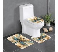 BROLEO Lot de 3 tapis de sol antidérapants dorés délicats libellules sur fond jaune pour un confort ultime