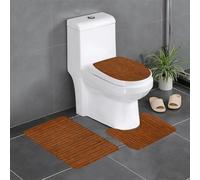 BROLEO Lot de 3 tapis de sol antidérapants pour salle de bain - Motif bois marron