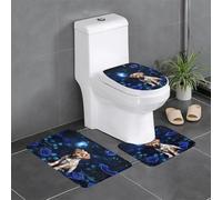 BROLEO Lot de 3 tapis de sol antidérapants pour salle de bain Motif roses bleues
