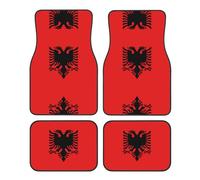 BROLEO Lot de 4 tapis de voiture de qualité avec imprimé drapeau albanais - Toutes les voitures - Facile à nettoyer - Améliore l'intérieur et protège les voitures