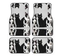 BROLEO Lot de 4 tapis de voiture de qualité avec motifs chats noirs et blancs - Toutes les voitures - Facile à nettoyer - Améliore l'intérieur et protège les voitures