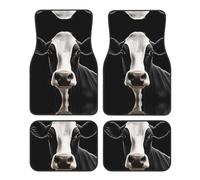 BROLEO Lot de 4 tapis de voiture Motif tête de vache Noir/blanc Facile à nettoyer Antidérapant