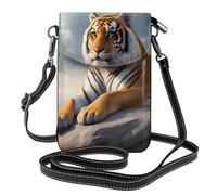 BROLEO Majestic Tiger Resting On A Rock With Cloudy Sky Printing Petit sac à bandoulière en cuir pour femme, imperméable et durable