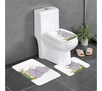 BROLEO Master Bathrooms Lot de 3 tapis de sol antidérapants Motif hippopotame cueillant des fleurs pour un confort ultime