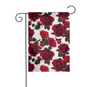 BROLEO Mât de drapeau de jardin avec impression de roses rouges et vin 30,5 x 45,7 cm