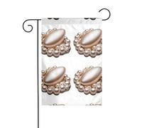 BROLEO Mât de drapeau de jardin avec perles blanches et roses - Décoration double face - 30,5 x 45,7 cm