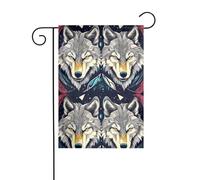 BROLEO Mât de drapeau de jardin imprimé deux loups pour décoration de cour extérieure 30,5 x 45,7 cm