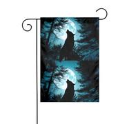 BROLEO Mât de drapeau de jardin imprimé loup sous la lune double face 30,5 x 45,7 cm