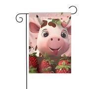 BROLEO Mât de drapeau de jardin imprimé vaches et fraises - Décoration de cour extérieure - 30,5 x 45,7 cm