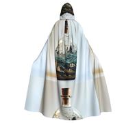 BROLEO Message In A Bottle At Sea Printing Halloween Cape à capuche pour homme et femme Vêtements Manteau Jeu de rôle