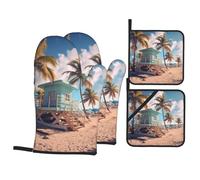 BROLEO Miami Beach Florida Lot de 4 gants de cuisine isolants et maniques anti-brûlure et isolation thermique