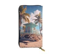 BROLEO Miami Beach Florida Portefeuille long en cuir pour filles et femmes à la mode - Durable, élégant et fonctionnel, Noir , Taille unique