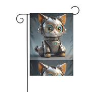 BROLEO Mignon chat mécanique imprimé mât de drapeau extérieur cour décoration mode 30,5 x 45,7 cm