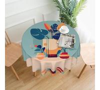 BROLEO Nappe circulaire 152,4 cm imprimée bambou bleu orange Turtleback imperméable et résistante aux taches, adaptée pour les restaurants