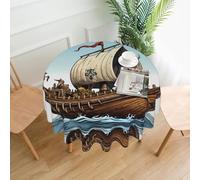 BROLEO Nappe circulaire de 152,4 cm avec impression de bateau viking, imperméable et résistante aux taches, adaptée pour les restaurants