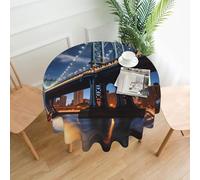 BROLEO Nappe circulaire de 152,4 cm imprimée New York Manhattan Bridge Night - Imperméable et résistante aux taches - Convient pour les restaurants