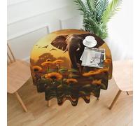 BROLEO Nappe circulaire imprimée éléphant et tournesol de 152,4 cm, imperméable et résistante aux taches, adaptée pour les restaurants