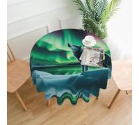 BROLEO Nappe circulaire imprimée loups hurlant dans les aurores boréales de 152,4 cm, imperméable et résistante aux taches, adaptée pour les restaurants