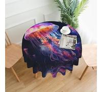 BROLEO Nappe circulaire imprimée méduse colorée de 152,4 cm, imperméable et résistante aux taches, adaptée pour les restaurants