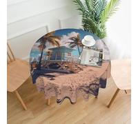 BROLEO Nappe circulaire imprimée Miami Beach, Floride, 152,4 cm, imperméable et résistante aux taches, adaptée pour les restaurants