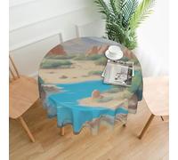 BROLEO Nappe circulaire imprimée Oasis in the Desert de 152,4 cm, imperméable et résistante aux taches, adaptée pour les restaurants