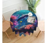 BROLEO Nappe décorative ronde de 152,4 cm, motif dauphins du monde sous-marin, corail imprimé pour intérieur et extérieur, sur des tables rondes comme les tables basses, les tables à manger et les