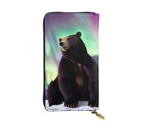 BROLEO Northern Lights Portefeuille long en cuir imprimé ours pour filles et femmes à la mode - Durable, élégant et fonctionnel, Noir , Taille unique