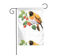 BROLEO Oriole tenant des fraises Impression Mât de drapeau de jardin extérieur Décoration de cour 30,5 x 45,7 cm