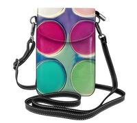 BROLEO Palette de couleurs ronde imprimée téléphone portable pour femme avec prépuce en cuir, étui à rabat en bandoulière, petite bandoulière réglable
