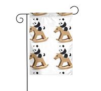 BROLEO Panda jouant sur un cheval en bois, mât de drapeau de jardin, décoration de cour extérieure double face, 30,5 x 45,7 cm
