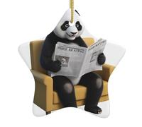 BROLEO Panda lisant un journal de Noël en céramique pendentif étoile ornement facile à accrocher, très approprié pour décorer les arbres de Noël