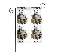 BROLEO Panda lisant un journal imprimé mât de drapeau de jardin extérieur décoration cour double face 30,5 x 45,7 cm