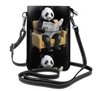 BROLEO Panda lisant un journal imprimé téléphone portable pour femme avec prépuce en cuir, étui à rabat en bandoulière, petite bandoulière réglable