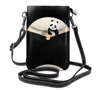 BROLEO Panda sur un éventail pliable imprimé petit sac à bandoulière en cuir pour femme, imperméable et durable