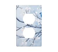 BROLEO Panneau mural à double prise électrique avec impression de fleurs de prunier - Résistante aux chocs et durable - 11,4 x 7 cm