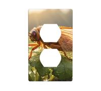 BROLEO Panneau mural décoratif à double prise avec impression goutte de rosée Cigale - Durable et adapté aux accessoires d'interrupteur de douille - 11,4 x 7 cm