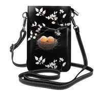 BROLEO Peaches In The Bird's Nest Printing Small Leather Women Crossbody Flip Phone Bag, Waterproof and Durable
