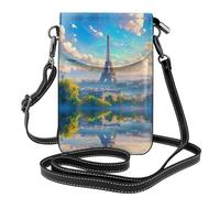 BROLEO Peinture à l'huile Paris Tour Eiffel Impression Téléphone portable pour femme avec prépuce en cuir, étui à rabat en bandoulière, petite bandoulière réglable