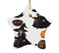 BROLEO Pendentif en forme d'étoile en céramique avec motif citrouille, lanterne magicien, facile à accrocher, très approprié pour décorer les arbres de Noël