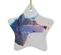 BROLEO Pendentif en forme d'étoile en céramique avec motif loup en colère, facile à accrocher, très approprié pour décorer les arbres de Noël