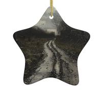 BROLEO Pendentif étoile de Noël en céramique avec motif de route boueuse après la pluie, facile à accrocher, très approprié pour décorer les arbres de Noël