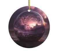BROLEO Pendentif rond à suspendre en céramique avec boule de cristal de rêve - 7,4 cm - Équipé d'un cordon en fil doré durable